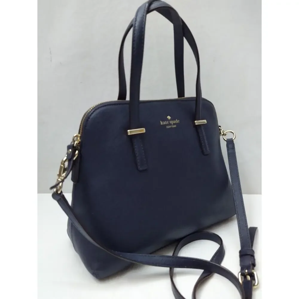 Kate Spade New York Midnight Blue Leather Double Handles Zipper Satchel Bag